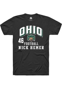 Nick Hemer  Ohio Bobcats Black Rally Football NIL Arch Logo Short Sleeve T Shirt