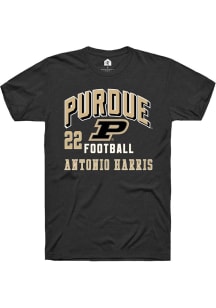 Antonio Harris  Purdue Boilermakers Black Rally Football NIL Arch Logo Short Sleeve T Shirt