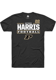 Antonio Harris  Purdue Boilermakers Black Rally Football NIL Stacked Box Short Sleeve T Shirt