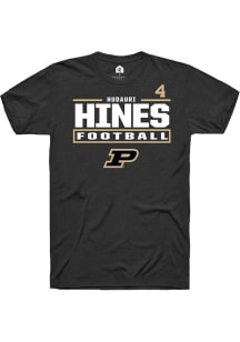 Hudauri Hines  Purdue Boilermakers Black Rally Football NIL Stacked Box Short Sleeve T Shirt