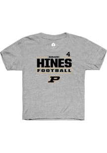 Hudauri Hines  Rally Purdue Boilermakers Youth Grey NIL Stacked Box Short Sleeve T-Shirt