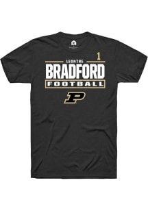 LeonTre Bradford  Purdue Boilermakers Black Rally Football NIL Stacked Box Short Sleeve T Shirt