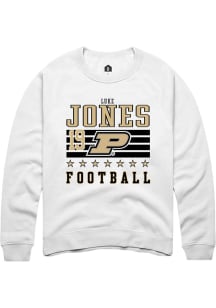Luke Jones  Rally Purdue Boilermakers Mens White Football NIL Striped Long Sleeve Crew Sweatshirt
