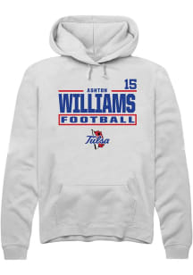 Ashton Williams  Rally Tulsa Golden Hurricane Mens White Football NIL Stacked Box Long Sleeve Hood..