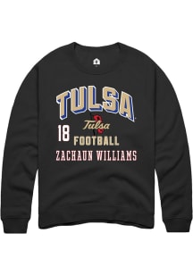 Zachaun Williams  Rally Tulsa Golden Hurricane Mens Black Football NIL Arch Logo Long Sleeve Crew..