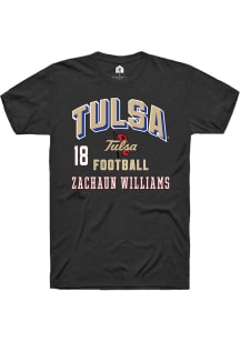 Zachaun Williams  Tulsa Golden Hurricane Black Rally Football NIL Arch Logo Short Sleeve T Shirt