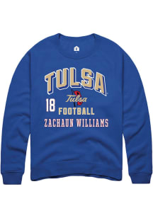 Zachaun Williams  Rally Tulsa Golden Hurricane Mens Blue Football NIL Arch Logo Long Sleeve Crew S..