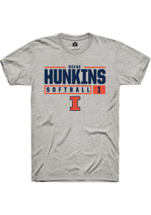 Reese Hunkins  Illinois Fighting Illini Ash Rally NIL Stacked Box Short Sleeve T Shirt