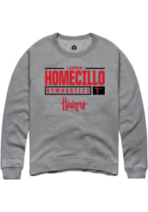 Lauren Homecillo  Rally Nebraska Cornhuskers Mens Graphite NIL Stacked Box Long Sleeve Crew Sweats..