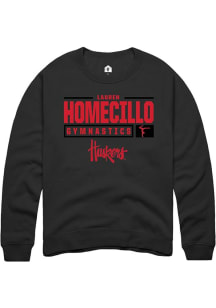 Lauren Homecillo  Rally Nebraska Cornhuskers Mens Black NIL Stacked Box Long Sleeve Crew Sweatshir..