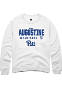 Luca Augustine  Rally Pitt Panthers Mens White NIL Stacked Box Long Sleeve Crew Sweatshirt