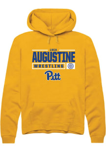 Luca Augustine  Rally Pitt Panthers Mens Gold NIL Stacked Box Long Sleeve Hoodie