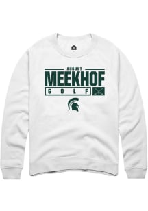 August Meekhof  Rally Michigan State Spartans Mens White NIL Stacked Box Long Sleeve Crew Sweatshi..