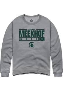 August Meekhof  Rally Michigan State Spartans Mens Graphite NIL Stacked Box Long Sleeve Crew Sweat..