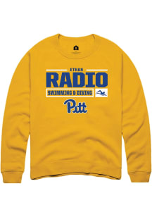 Ethan Radio  Rally Pitt Panthers Mens Gold NIL Stacked Box Long Sleeve Crew Sweatshirt