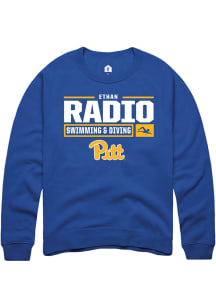 Ethan Radio  Rally Pitt Panthers Mens Blue NIL Stacked Box Long Sleeve Crew Sweatshirt
