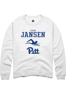 Claire Jansen  Rally Pitt Panthers Mens White NIL Sport Icon Long Sleeve Crew Sweatshirt