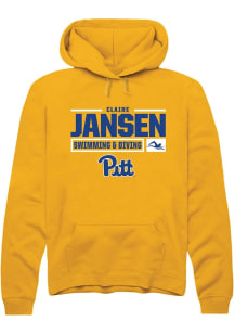 Claire Jansen  Rally Pitt Panthers Mens Gold NIL Stacked Box Long Sleeve Hoodie