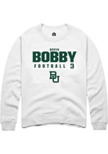 Devyn Bobby  Rally Baylor Bears Mens White NIL Stacked Box Long Sleeve Crew Sweatshirt