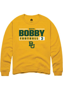 Devyn Bobby  Rally Baylor Bears Mens Gold NIL Stacked Box Long Sleeve Crew Sweatshirt