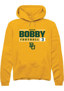 Devyn Bobby  Rally Baylor Bears Mens Gold NIL Stacked Box Long Sleeve Hoodie