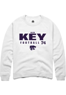 Alex Key  Rally K-State Wildcats Mens White NIL Stacked Box Long Sleeve Crew Sweatshirt