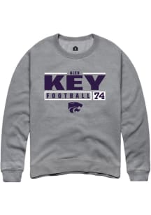 Alex Key  Rally K-State Wildcats Mens Graphite NIL Stacked Box Long Sleeve Crew Sweatshirt