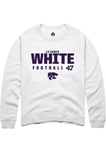 La’James White  Rally K-State Wildcats Mens White NIL Stacked Box Long Sleeve Crew Sweatshirt