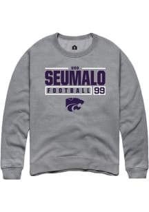 Uso Seumalo  Rally K-State Wildcats Mens Graphite NIL Stacked Box Long Sleeve Crew Sweatshirt
