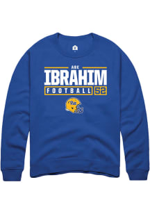 Abe Ibrahim  Rally Pitt Panthers Mens Blue NIL Stacked Box Long Sleeve Crew Sweatshirt