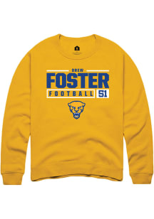 Drew Foster  Rally Pitt Panthers Mens Gold NIL Stacked Box Long Sleeve Crew Sweatshirt