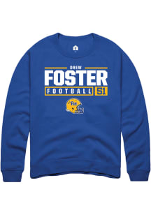 Drew Foster  Rally Pitt Panthers Mens Blue NIL Stacked Box Long Sleeve Crew Sweatshirt