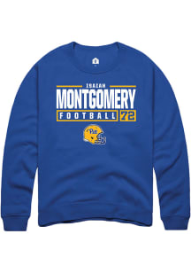 Isaiah  Montgomery  Rally Pitt Panthers Mens Blue NIL Stacked Box Long Sleeve Crew Sweatshirt