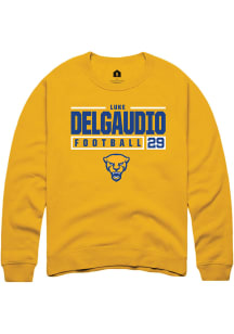 Luke DelGaudio  Rally Pitt Panthers Mens Gold NIL Stacked Box Long Sleeve Crew Sweatshirt