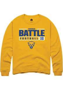 Rashad Battle  Rally Pitt Panthers Mens Gold NIL Stacked Box Long Sleeve Crew Sweatshirt