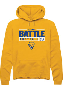 Rashad Battle  Rally Pitt Panthers Mens Gold NIL Stacked Box Long Sleeve Hoodie