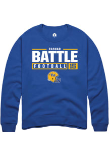 Rashad Battle  Rally Pitt Panthers Mens Blue NIL Stacked Box Long Sleeve Crew Sweatshirt