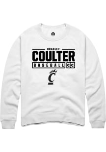 Bradley Coulter  Rally Cincinnati Bearcats Mens White NIL Stacked Box Long Sleeve Crew Sweatshirt