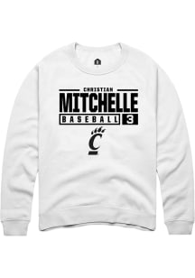 Christian Mitchelle  Rally Cincinnati Bearcats Mens White NIL Stacked Box Long Sleeve Crew Sweatsh..
