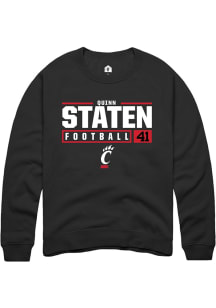 Quinn Staten  Rally Cincinnati Bearcats Mens Black NIL Stacked Box Long Sleeve Crew Sweatshirt