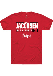 Cale Jacobsen  Nebraska Cornhuskers Red Rally NIL Stacked Box Short Sleeve T Shirt