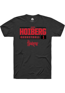 Samuel Hoiberg  Nebraska Cornhuskers Black Rally NIL Stacked Box Short Sleeve T Shirt