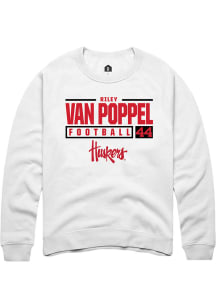 Riley Van Poppel  Rally Nebraska Cornhuskers Mens White NIL Stacked Box Long Sleeve Crew Sweatshir..