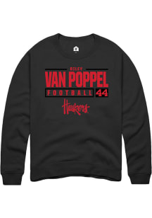 Riley Van Poppel  Rally Nebraska Cornhuskers Mens Black NIL Stacked Box Long Sleeve Crew Sweatshir..