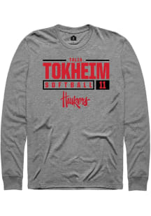 Talia Tokheim  Nebraska Cornhuskers Graphite Rally NIL Stacked Box Long Sleeve T Shirt