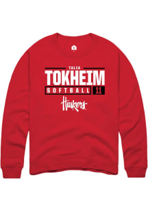Talia Tokheim  Rally Nebraska Cornhuskers Mens Red NIL Stacked Box Long Sleeve Crew Sweatshirt