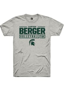 Cameron Berger  Michigan State Spartans Ash Rally NIL Stacked Box Short Sleeve T Shirt