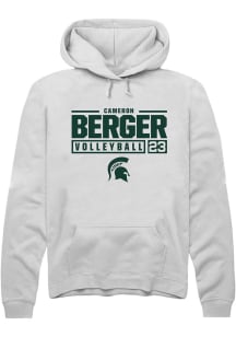 Cameron Berger  Rally Michigan State Spartans Mens White NIL Stacked Box Long Sleeve Hoodie