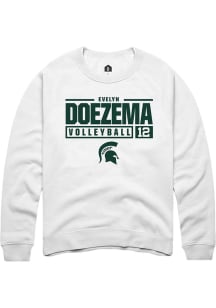 Evelyn Doezema  Rally Michigan State Spartans Mens White NIL Stacked Box Long Sleeve Crew Sweatshi..