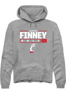 Jackson Finney  Rally Cincinnati Bearcats Mens Graphite NIL Stacked Box Long Sleeve Hoodie
